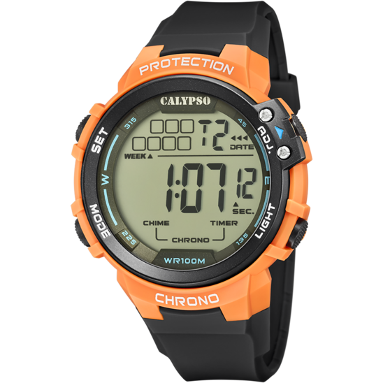 Calypso Orologio Digitale Uomo Gomma-Nero-Arancio