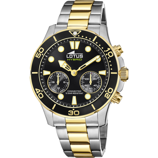 Lotus Orologio Ibrido Uomo Acciaio Bicolore Quadrante Nero