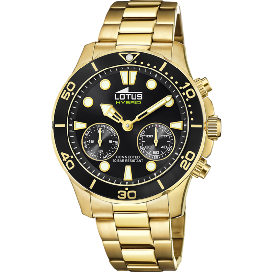 Lotus Orologio Ibrido Uomo Acciaio Gold Quadrante Nero