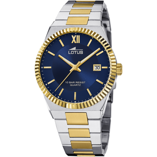 Lotus Orologio Acciaio Bicolore Solo Tempo Quadrante Blu