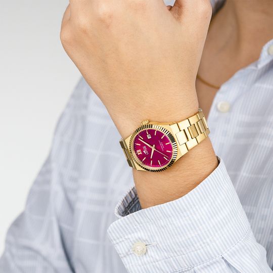 Lotus Orologio Acciaio Gold Solo Tempo Quadrante Bordeaux