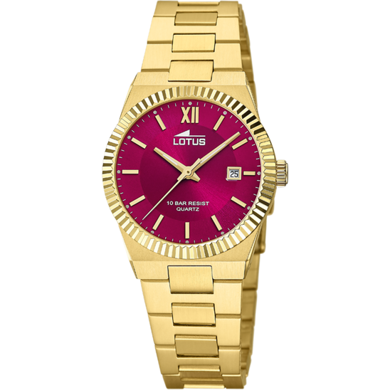 Lotus Orologio Acciaio Gold Solo Tempo Quadrante Bordeaux