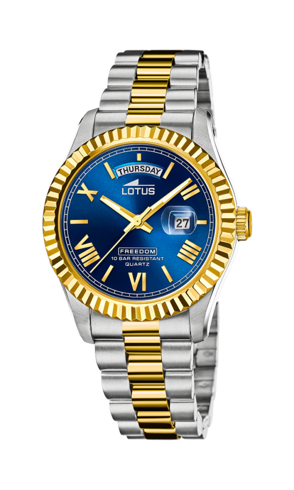 Lotus Orologio Acciaio Bicolore Solo Tempo Quadrante Blu