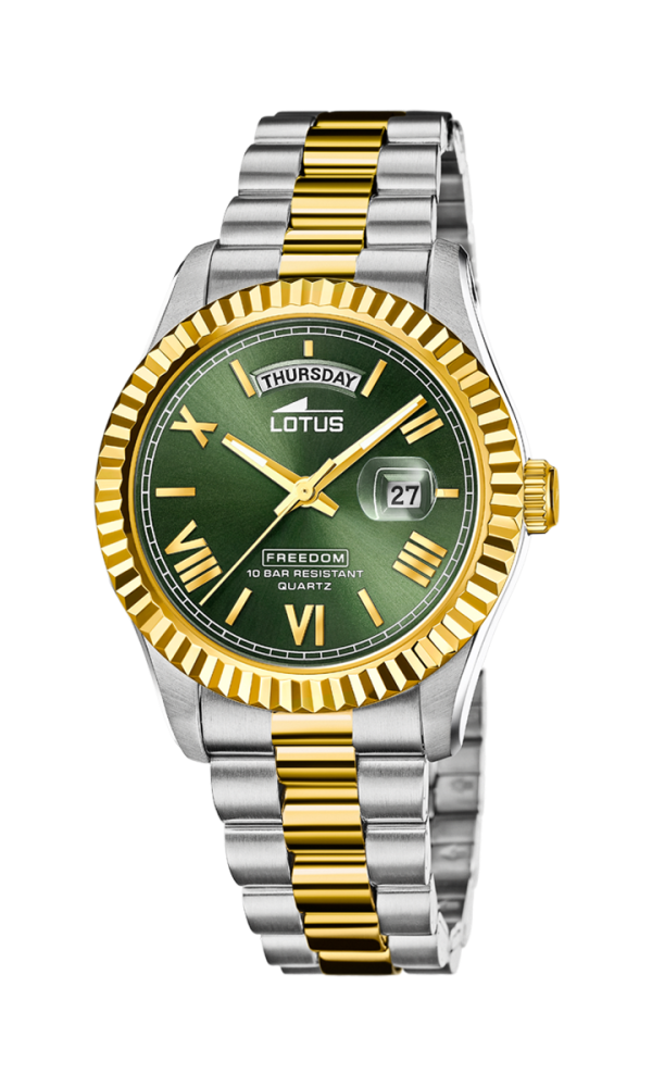 Lotus Orologio Acciaio Bicolore Solo Tempo Quadrante Verde