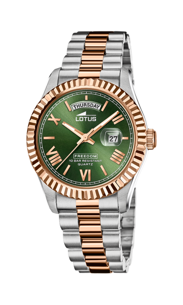 Lotus Orologio Acciaio Bicolore Solo Tempo Quadrante Verde