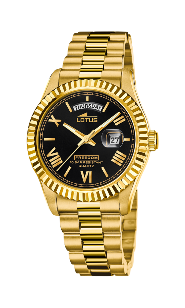 Lotus Orologio Acciaio Gold Solo Tempo Quadrante Nero