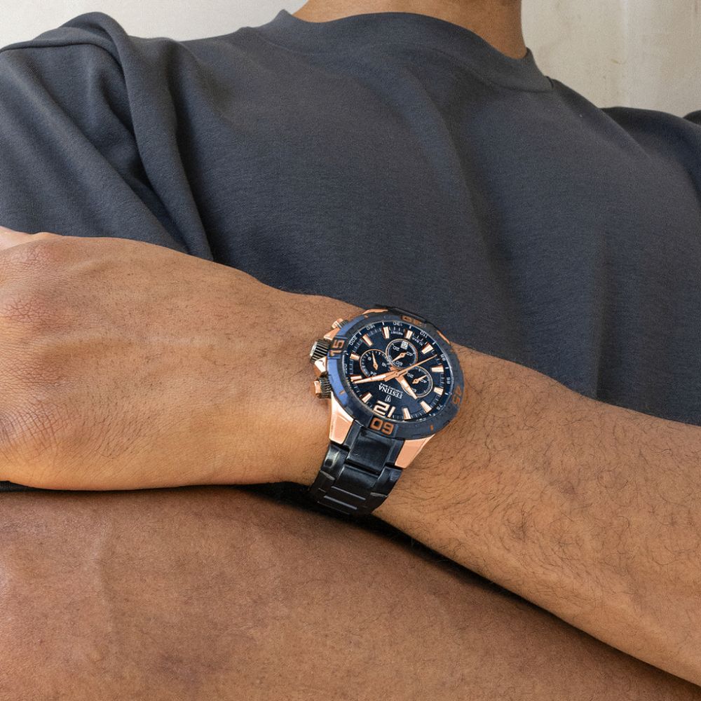 Festina Orologio Cronografo Acciaio Blu-Rosè Quadrante Blu