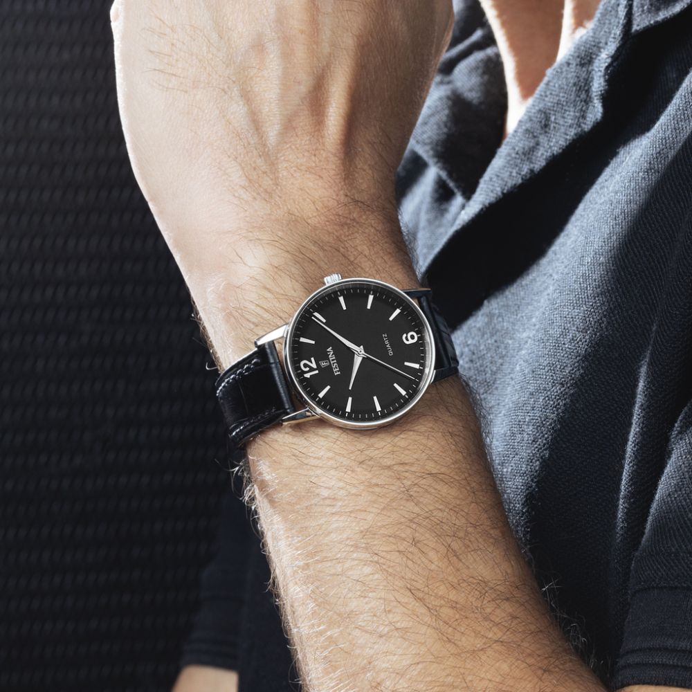 Festina Orologio Solo Tempo Acciaio Pelle Nero