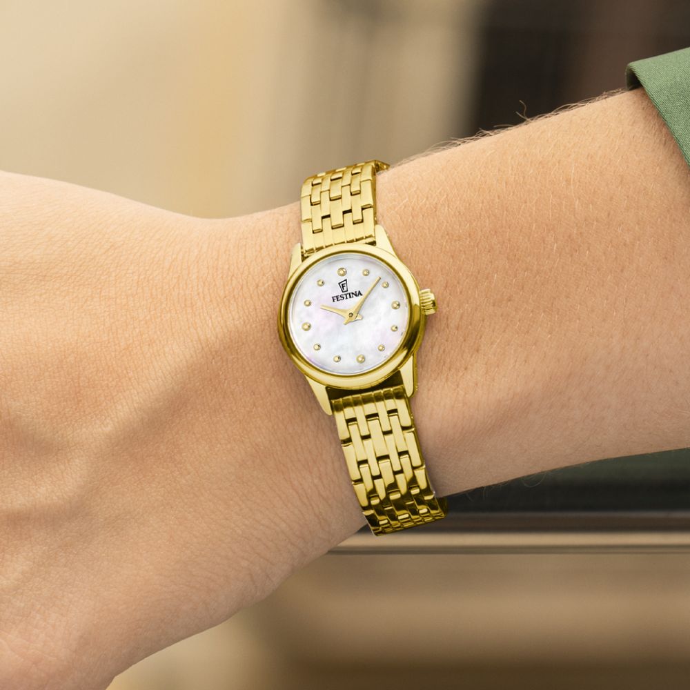 Festina Orologio Solo Tempo Acciaio Gold Quadrante Madreperla