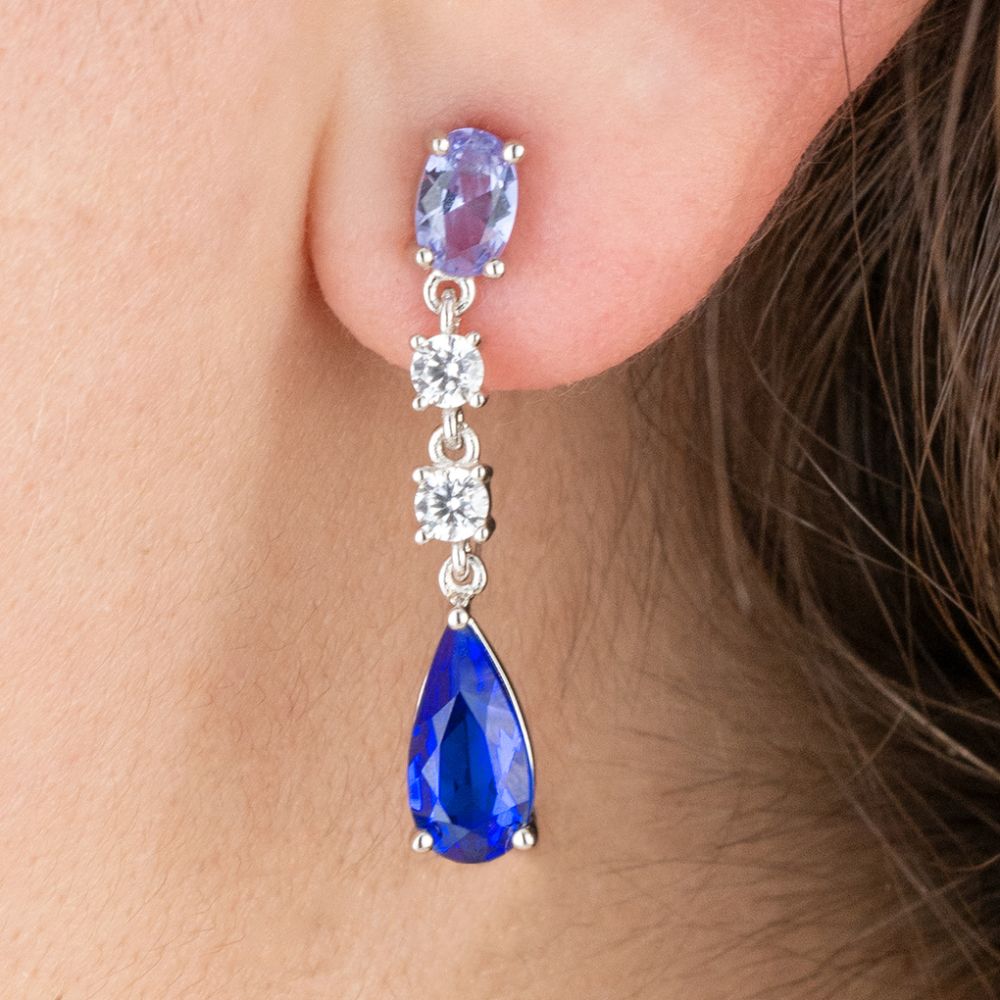 Lotus Orecchini Donna Argento Cristalli Blu