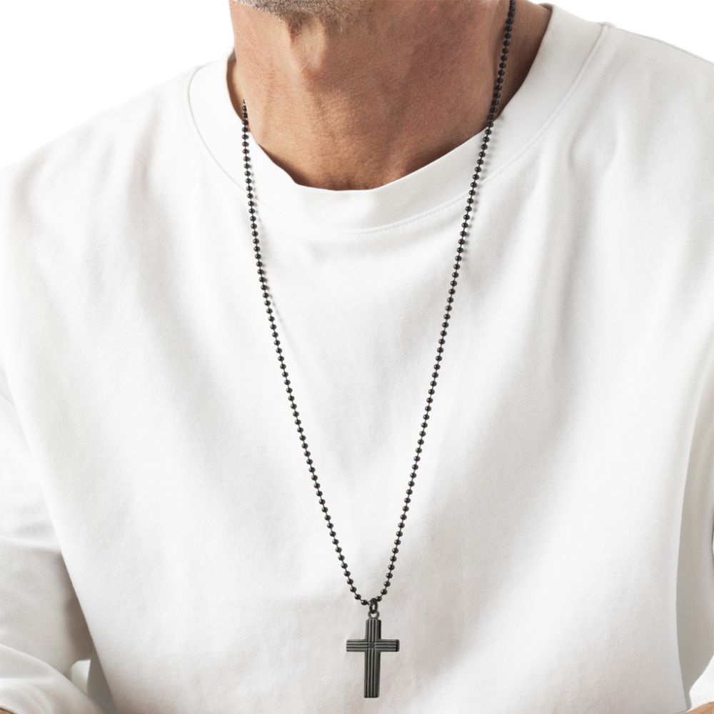 Lotus Collana Acciaio con Croce Pvd Nero