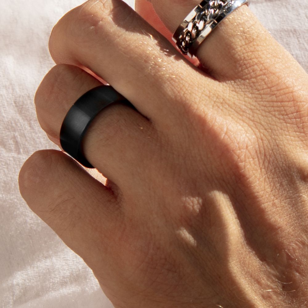 Lotus Anello Acciaio Pvd Nero Opaco