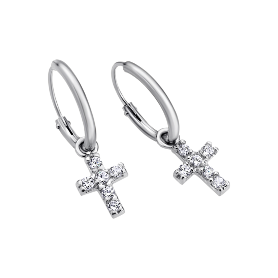 Lotus Orecchini Cerchio Argento Croce Zirconata
