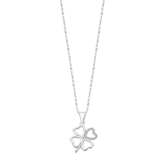 Lotus Collana Argento Rodiato Quadrifoglio e Zirconi