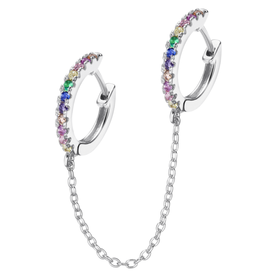 Lotus Mono Orecchino Cerchio Argento Zirconi Multicolor