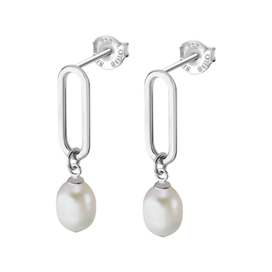 Lotus Orecchini Pendenti Argento Perla 9 mm