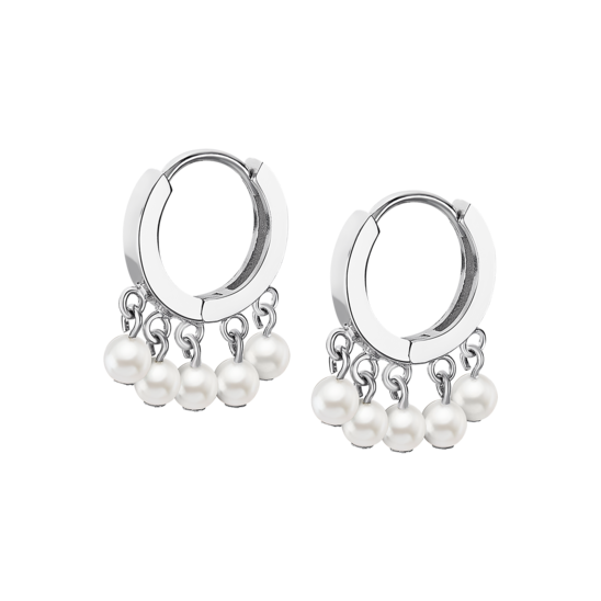 Lotus Orecchini Cerchio Argento Rodiato e 5 Perle