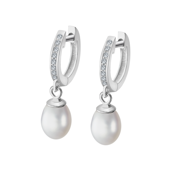 Lotus Orecchini Cerchio Argento Rodiato Zirconi e Perle