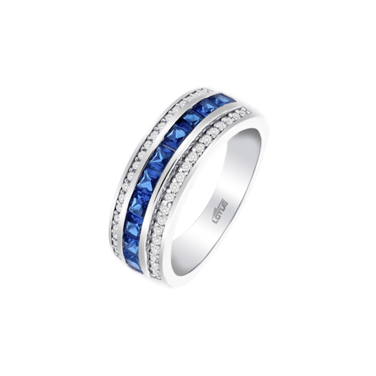 Lotus Anello Argento Rodiato Zirconi Blu e  Bianchi