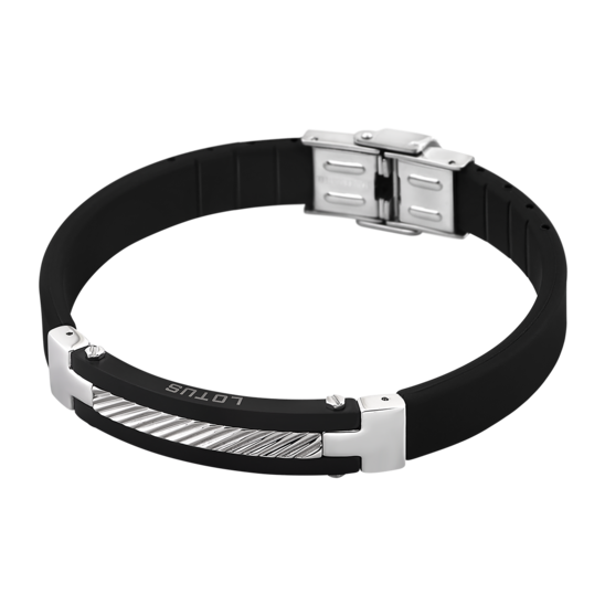 Lotus Bracciale Uomo Silicone Nero e Acciaio