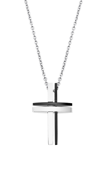 Lotus Collana Uomo Acciaio Croce Silver e Nera
