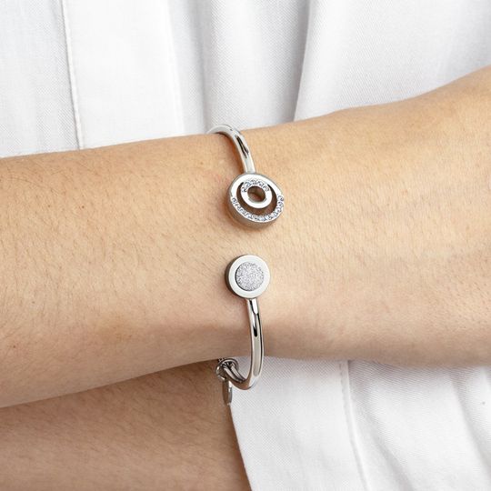 Lotus Bracciale Semirigido Acciaio con Cristalli Bianchi