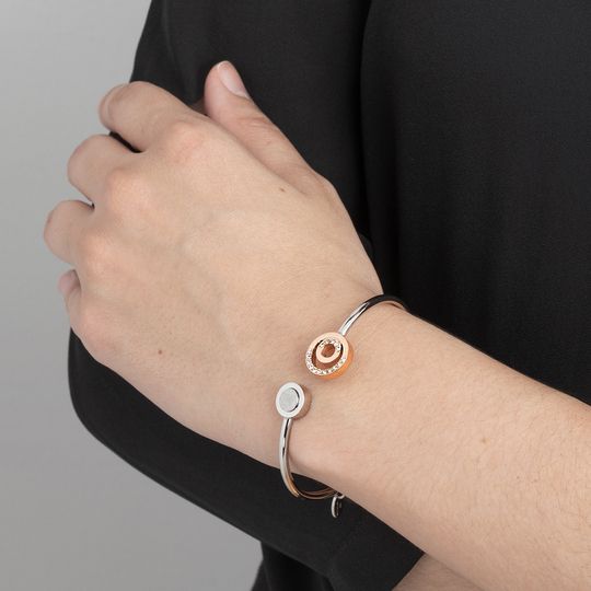 Lotus Bracciale Semirigido Acciaio Bicolore Cristalli Bianchi