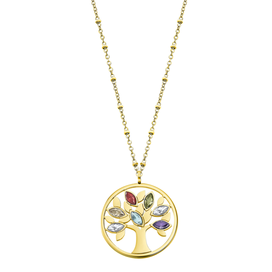 Lotus Collana Acciaio Gold Albero Della Vita Cristalli Multi