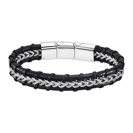 Lotus Bracciale Uomo Pelle Nera e Acciaio 