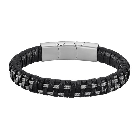 Lotus Bracciale Uomo Pelle Nera Chiusura Magnetica