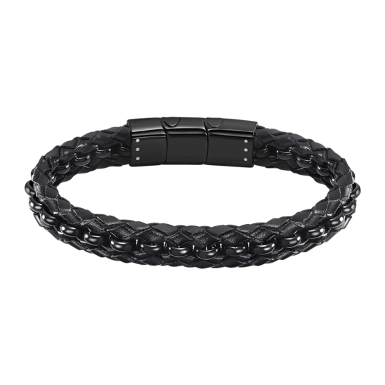 Lotus Bracciale Uomo Pelle Nero e Acciaio Pvd Nero