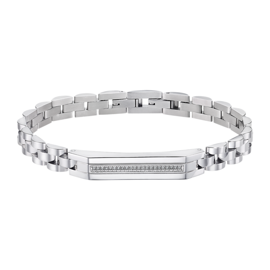 Lotus Bracciale Acciaio Piastra con Cristalli Bianchi