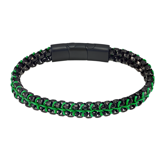 Lotus Bracciale Acciaio Pvd Nero e Spago Verde