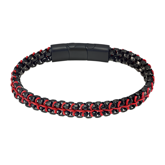 Lotus Bracciale Acciaio Pvd Nero e Spago Rosso