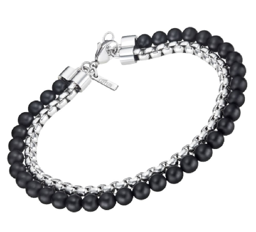 Lotus Bracciale 2 Fili Acciaio e Sfere Nere