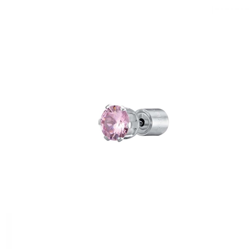 Luca Barra Mono Orecchino Acciaio Cristallo Rosa 5mm