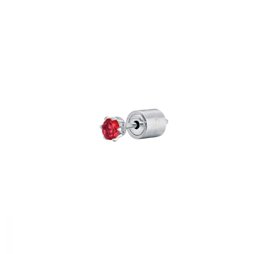 Luca Barra Mono Orecchino Acciaio Cristallo Rubino 3mm