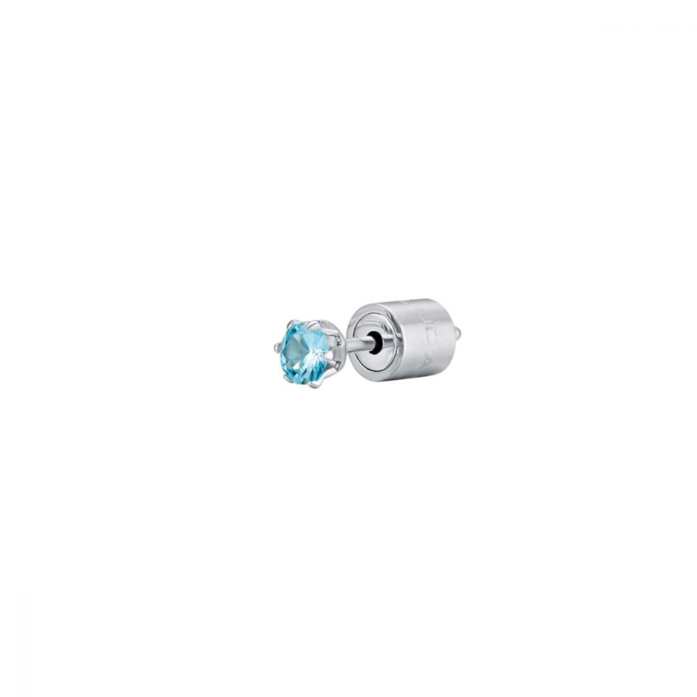 Luca Barra Mono Orecchino Acciaio Cristallo Azzurro 3mm