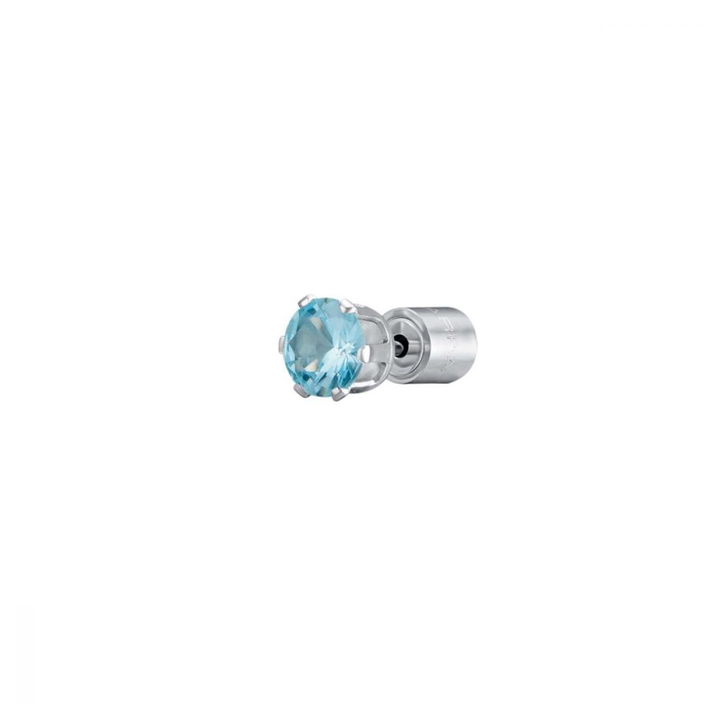 Luca Barra Mono Orecchino Acciaio Cristallo Azzurro 5mm