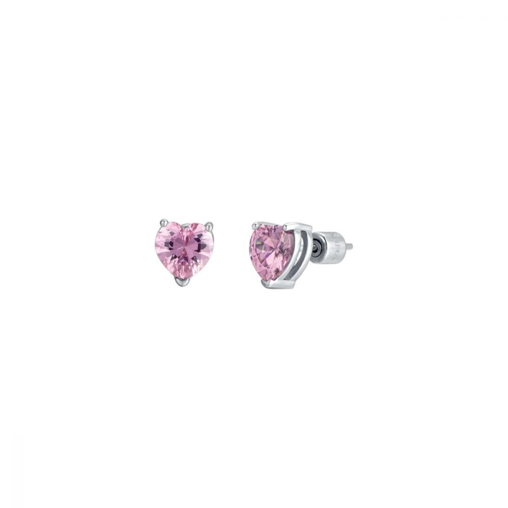 Luca Barra Orecchini Acciaio Cuore Cristallo Rosa