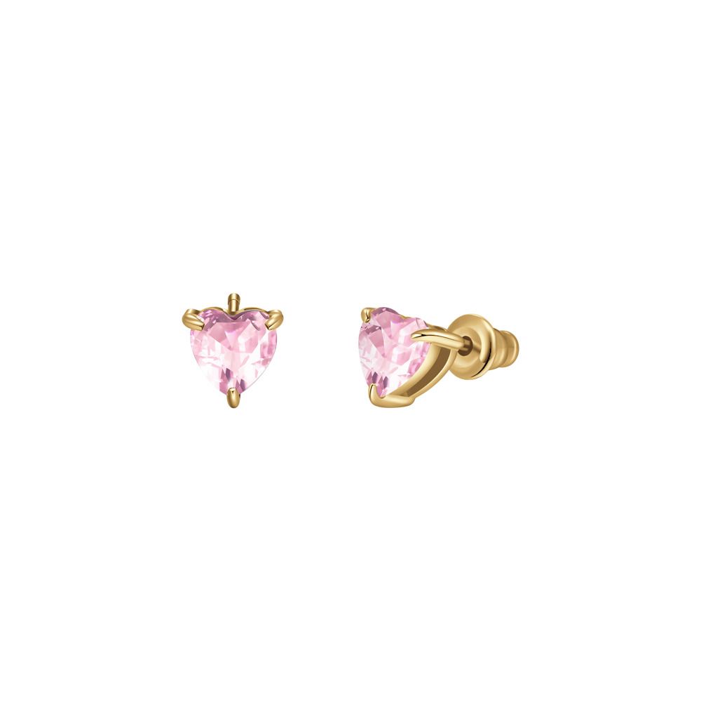 Luca Barra Orecchini Acciaio Gold Cuore Rosa