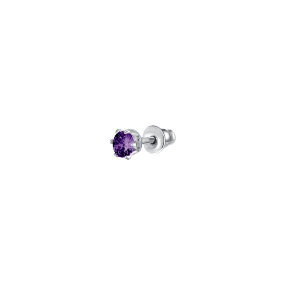 Luca Barra Mono Orecchino Acciaio Zircone Viola 3 mm