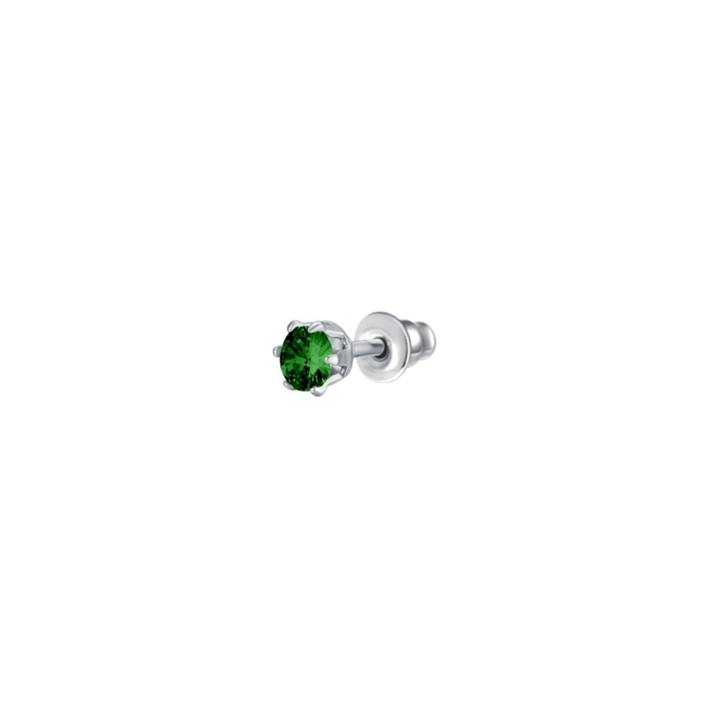 Luca Barra Mono Orecchino Acciaio Zircone Verde 3 mm