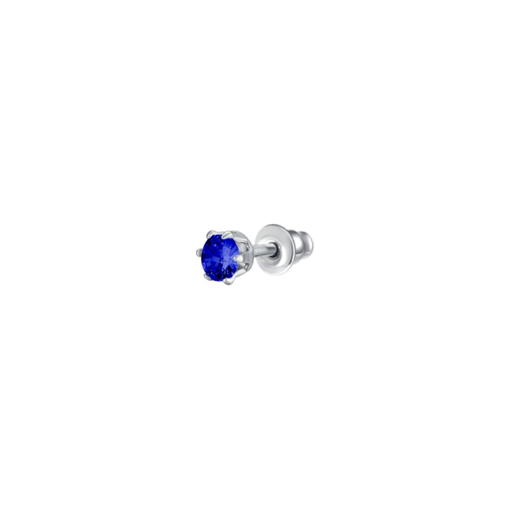Luca Barra Mono Orecchino Acciaio Zircone Blu 3 mm