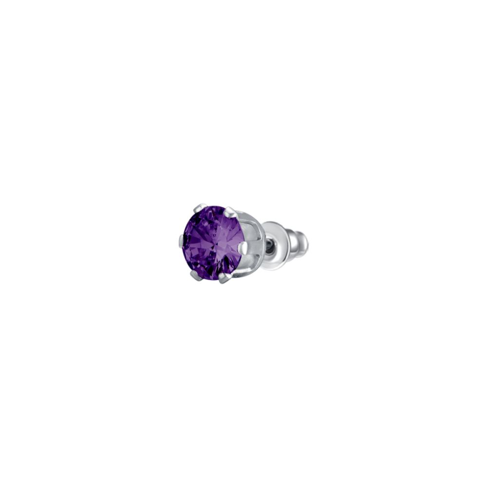 Luca Barra Mono Orecchino Acciaio Zircone Viola 5 mm