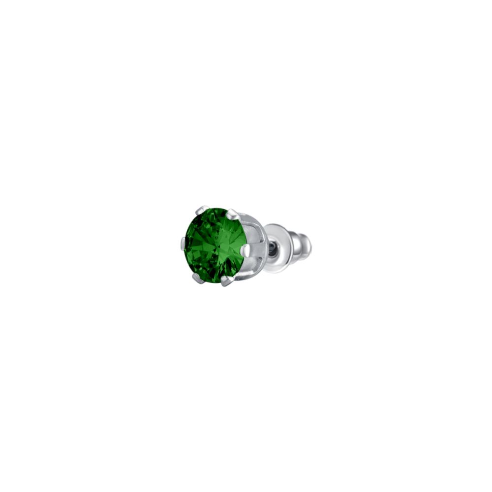 Luca Barra Mono Orecchino Acciaio Zircone Verde 5 mm