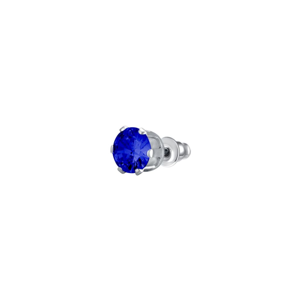 Luca Barra Mono Orecchino Acciaio Zircone Blu 5 mm