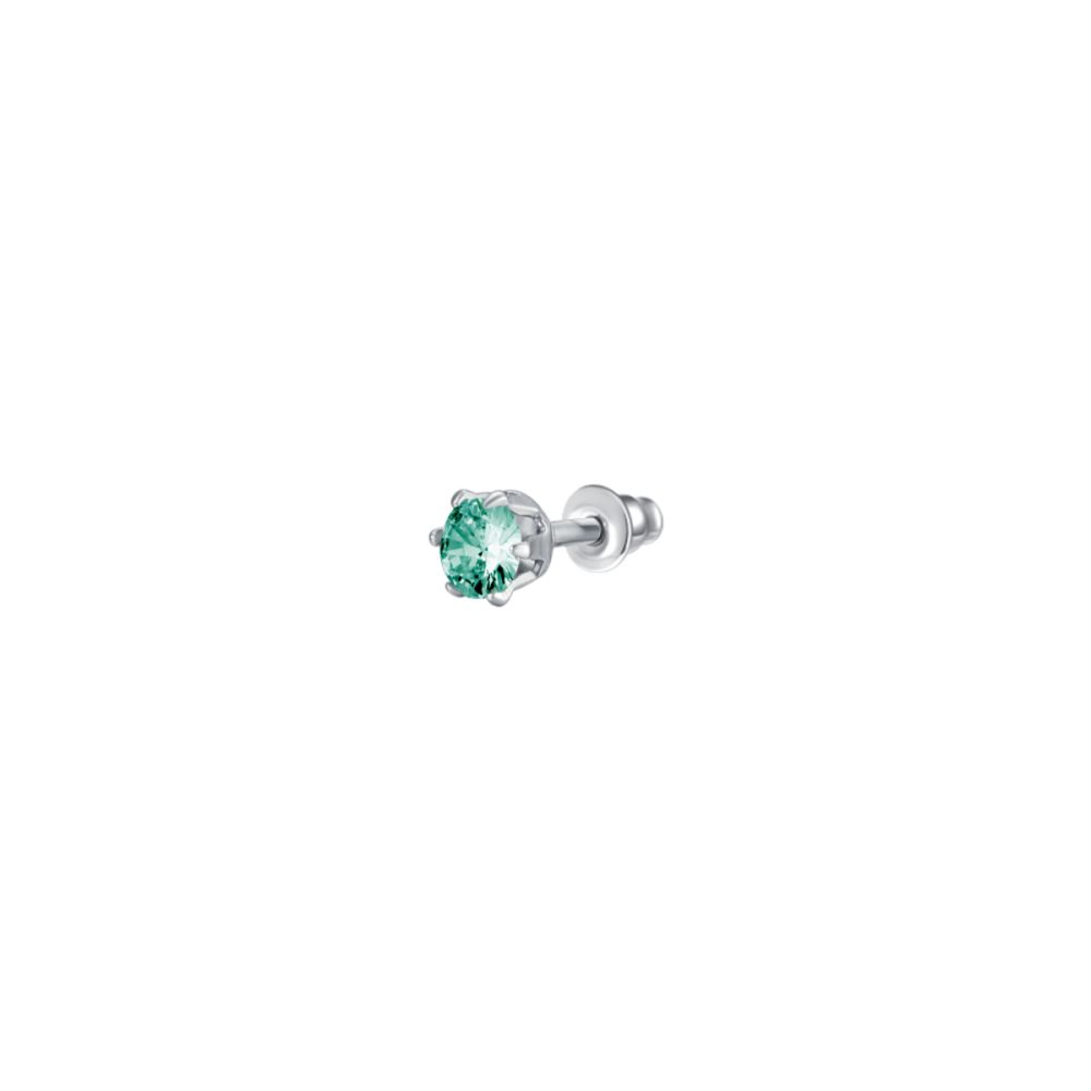 Luca Barra Mono Orecchino Acciaio Zircone Acquamarina 3 mm