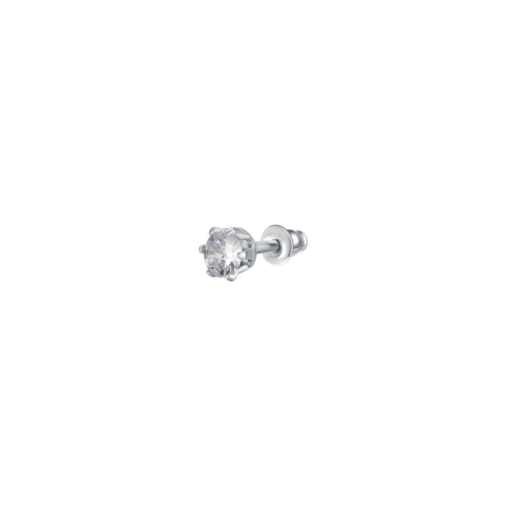 Luca Barra Mono Orecchino Acciaio Zircone Bianco 3 mm