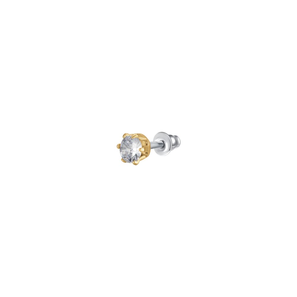 Luca Barra Mono Orecchino Acciaio Gold Zircone Bianco 3 mm